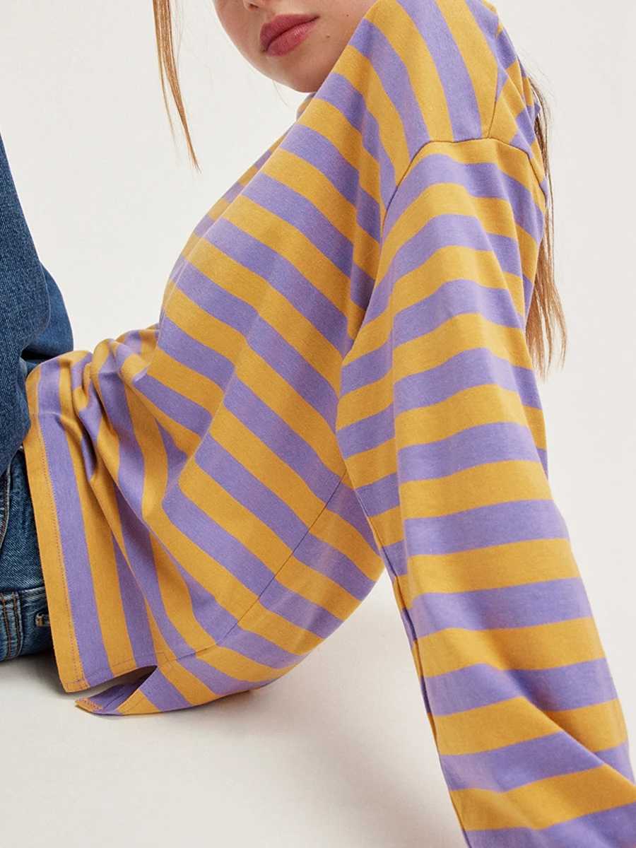 Women s Spring Autumn Casual Tops Long Sleeve Round Neck Loose Fit Striped T-shirts M240920