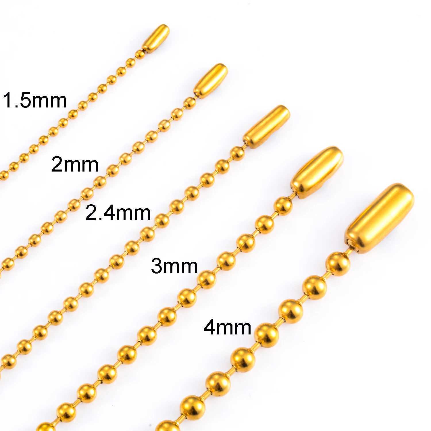 Wolesale Stainless Steel Round Bead Ball Chain Necklace Gold Color Matching Adjustable Pull Connector For Women Men JewelryX240919