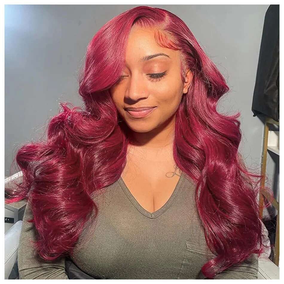 250 Density 99J Bury Body Wave HD 13x6 Frontal Wig 13x4 Human Hair 30 40 Inch Lace Front wig Wine Red Colored Brazilian