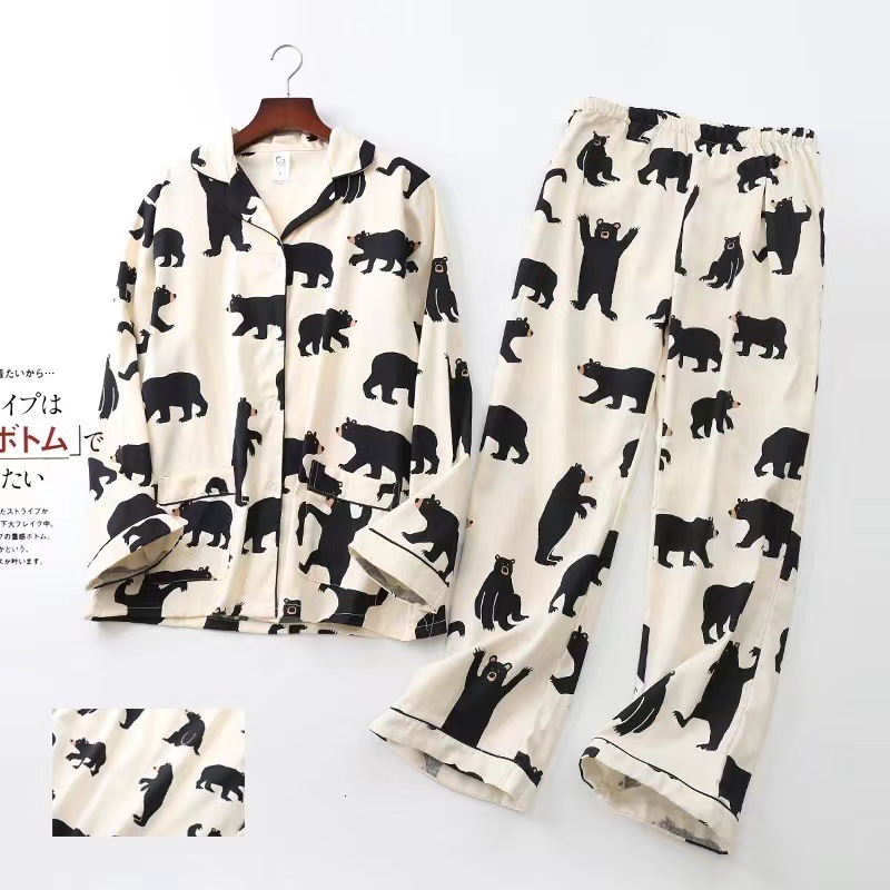 2024 Cotton pajamas, women's home wear, pajama set, large size, simple loose, autumn and winter cartoon long sleeved, loose double bag