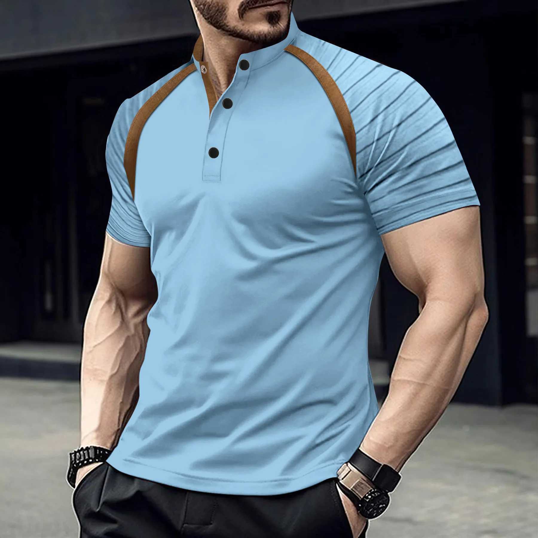 Mens Casual Summer POLO Shirt Stand Collar Spliced Retro Arm Stripes High Quality Comfortable Mens Loose Sports POLO ShirtX240920