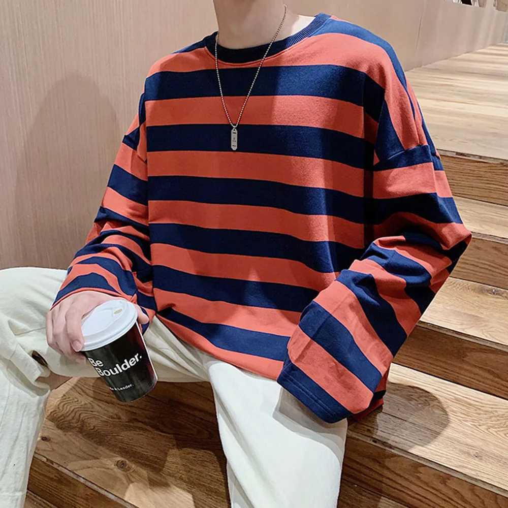 Spring Autumn Striped T Shirts Men Casual Long Sleeve Tshirt Male Loose Pullovers Tops Man Winter T-shirt For Men ClothingX240919