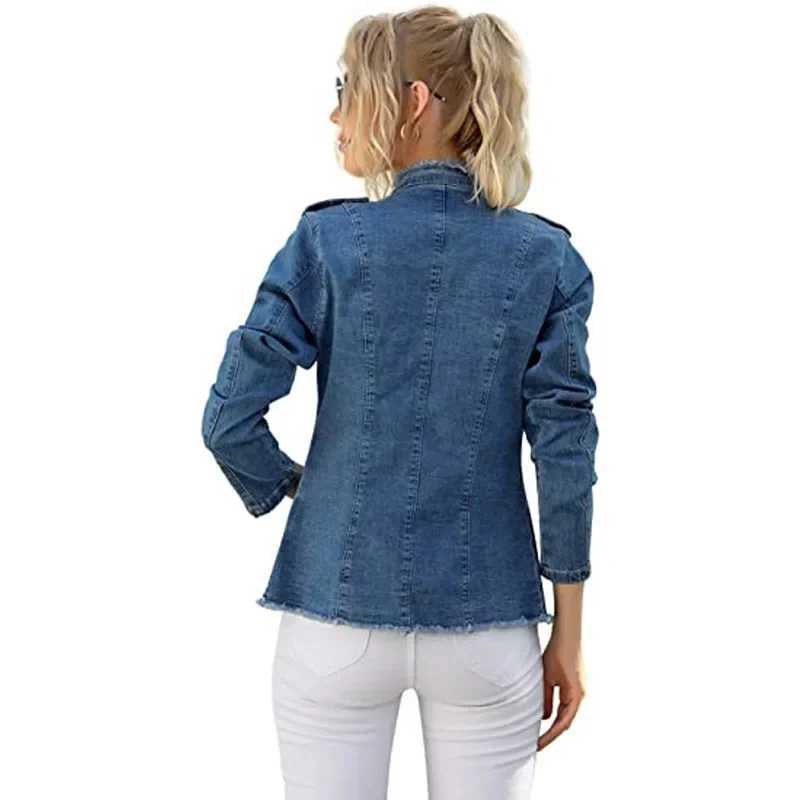 Jeans Casual Jackets Ladies 2024 Tassel Single Breasted Slim Denim Coat Vintage Blue Washed Long Sleeve Plus Size Women JacketsX240920