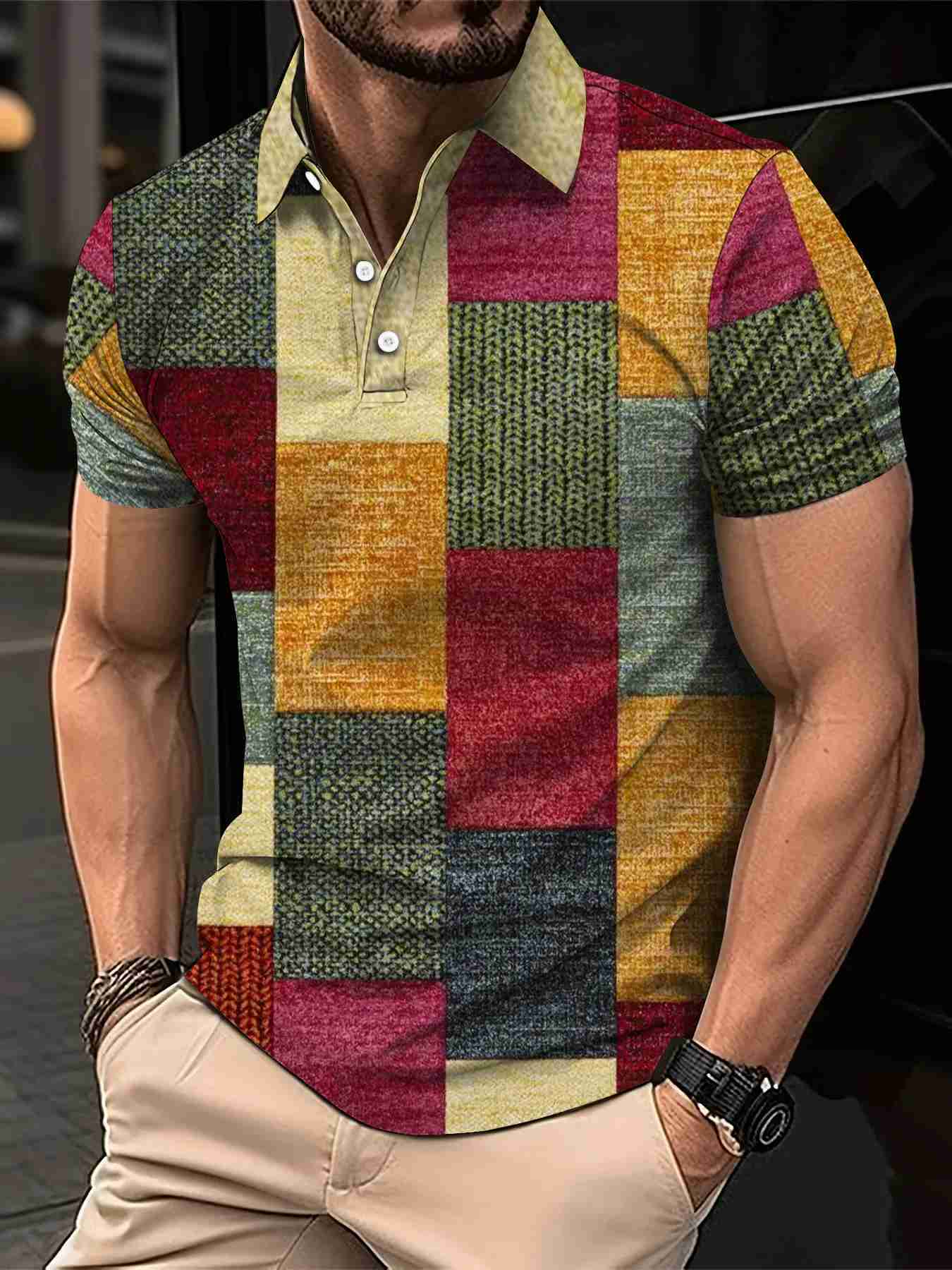 New Vintage Mens Polo Shirt 3D Fashion Patchwork Printing Shirts Casual Short-Sleeved Summer Streetwear Men Clothing Tees TopsXJ240920