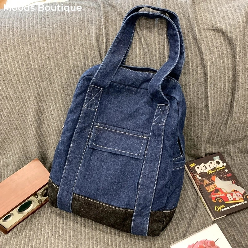 Womens dualpurpose shoulder bag and backpack denim blue large capacity travel shopping handbag latest Rucksacks womens 240919