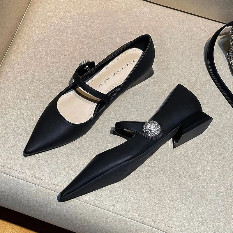 Womens Pointed Mary Janes Loafers Womens Fashion Buckle Shoes Spring Fashion Shallow Loafers Round Toes Heavy Ballet Performer 240919