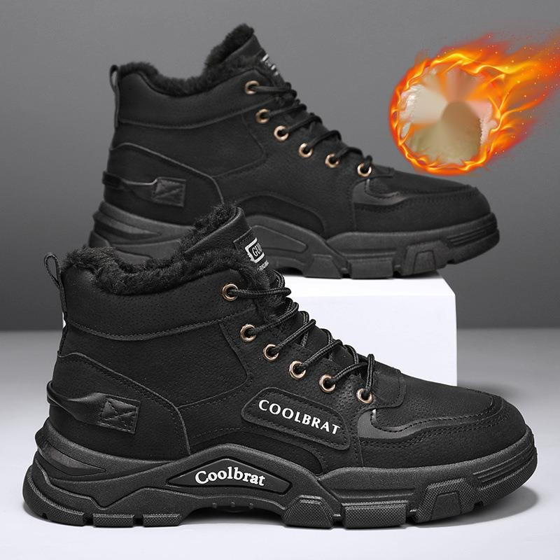 Winter plush warm thick soled men's shoes with British style high top lace up Martin boots, student Korean version work boots