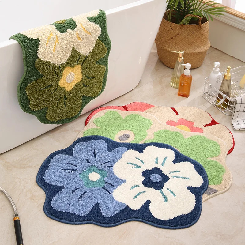 Plush Floral Bath Mat Soft Absorbent Anti-Slip Rug for Bathroom Bedroom R814 H260226