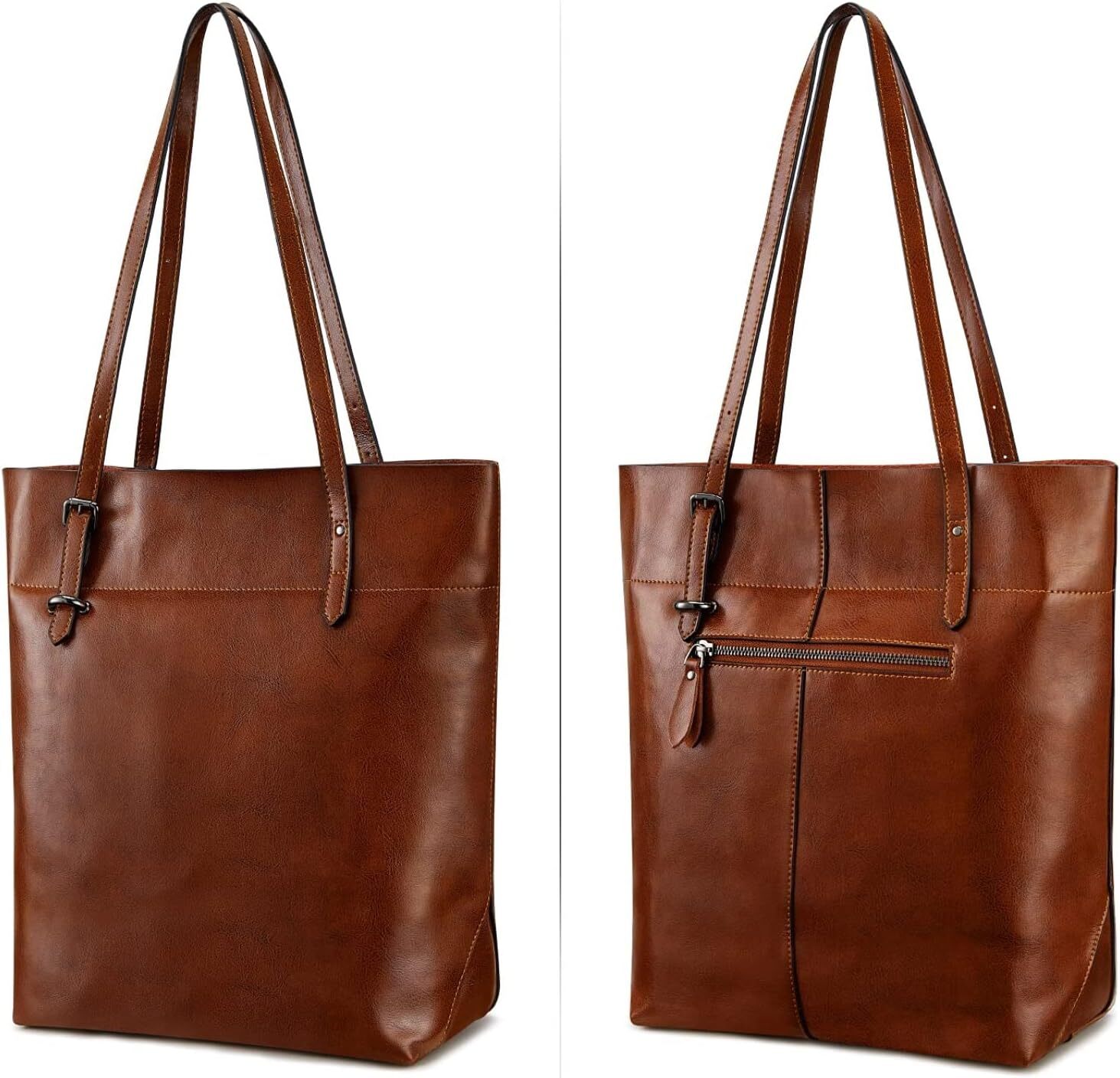 Vintage Genuine Leather Tote Shoulder Bag Handbag Big Large Capacity (Dark Brown)