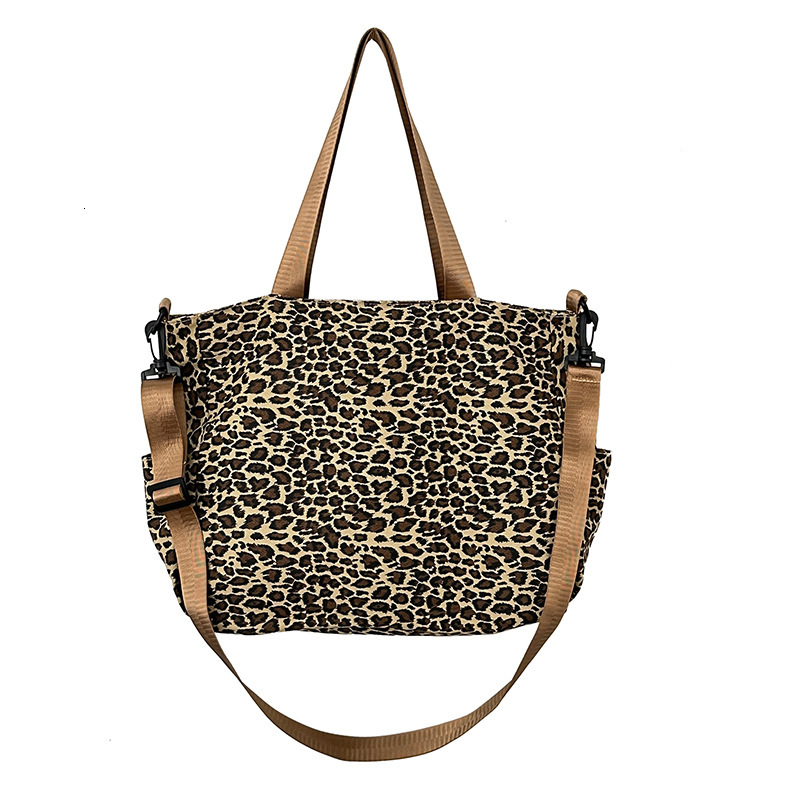 Women's New Shoulder Leopard Print Casual Shopping Large Capacity European and American Fashion Solid Color Tote Bag