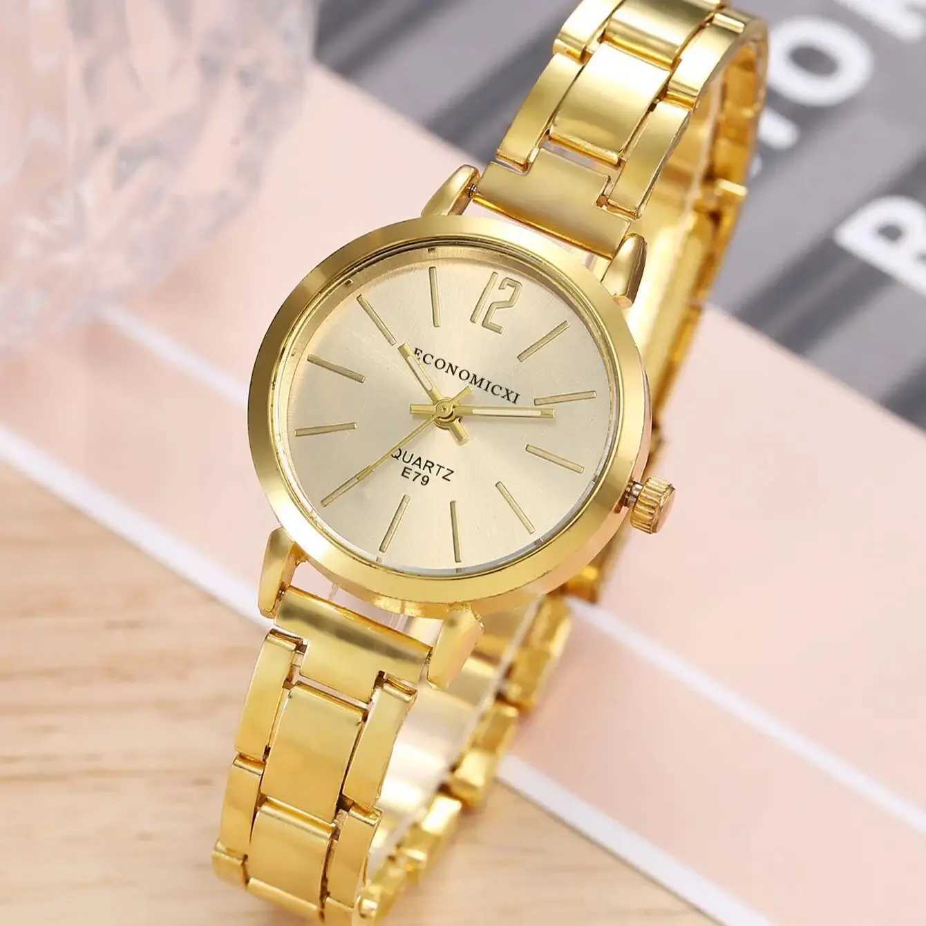 2pcs Set Watch Luxury Women Simple Dial Hollow Strap Fashion Gold Bracelet Quartz Wristwatch Student Ladies Watches Reloj MujerX240920
