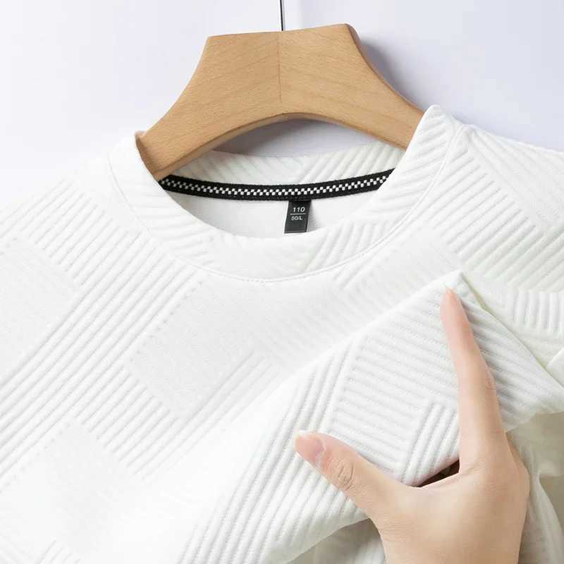 Spring and Autumn Mens Casual Jacquard Long sleeved Round Neck T-shirt Fashion TopX240919