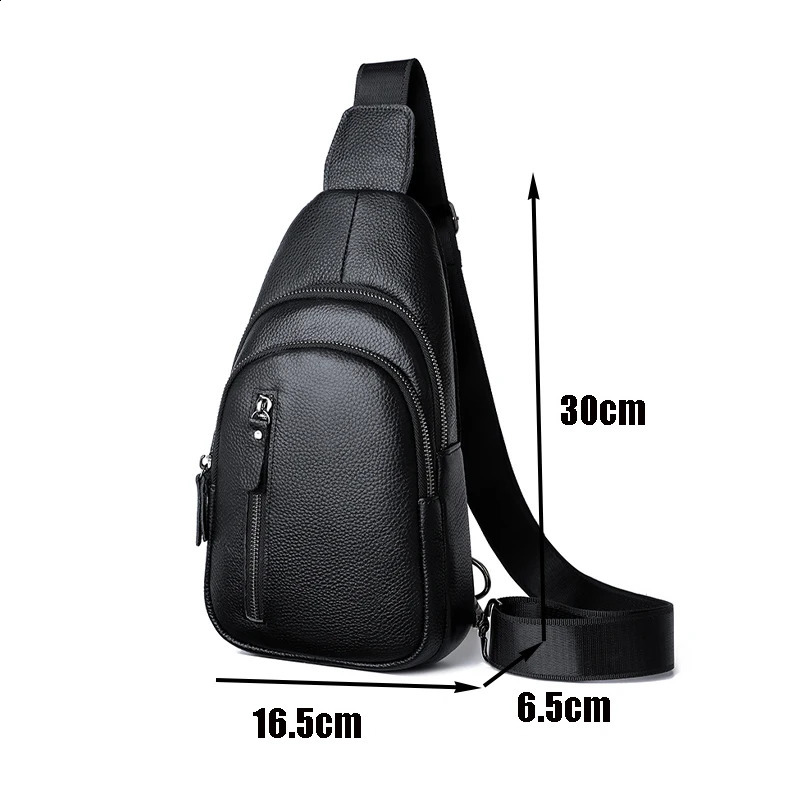 100% genuine leather mens chest bag shoulder messenger transparent handbag 240919
