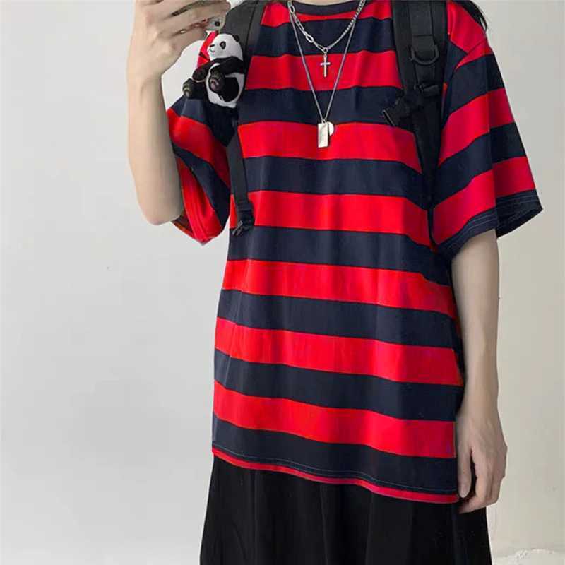 Women T-Shirts Harajuku Goth Punk stripe Print Short Sleeve Loose Clothes Oversized T Shirt Female Tops Hip Hop Tee ShirtX240920