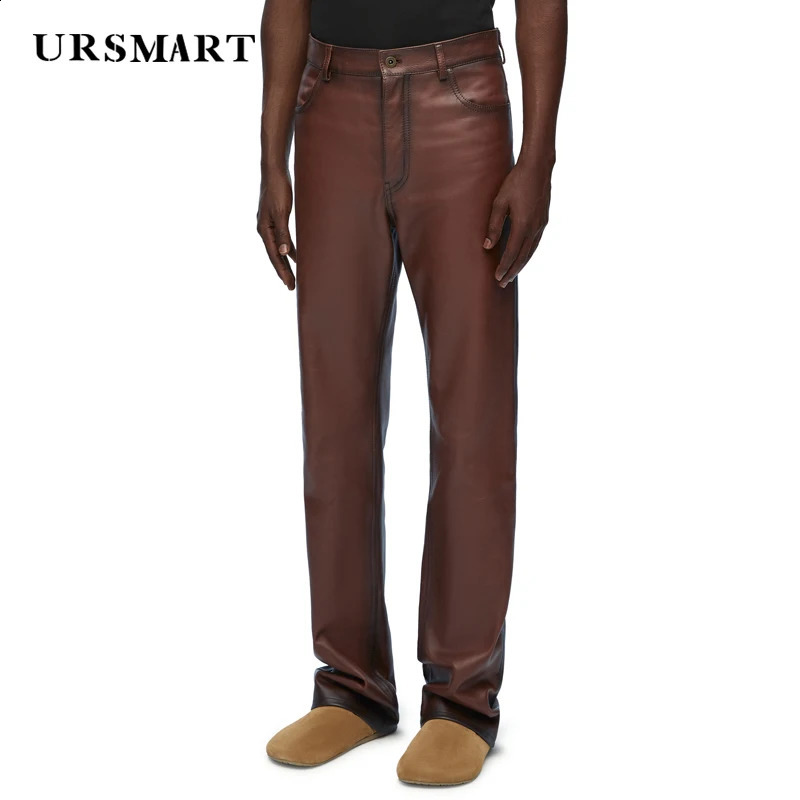 Mens Brown Genuine Leather Pants High Quality Spring/Summer Collection British Fashion Personalized Customization Mens Sheepskin Pants 240913