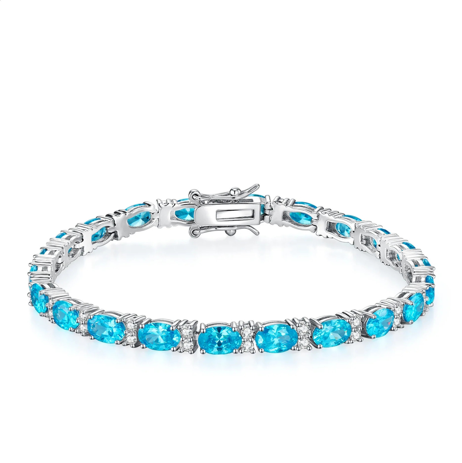 Blue sapphire zircon oval bracelet for women S925 pure silver 18k goldplated fashionable classic wedding 240912