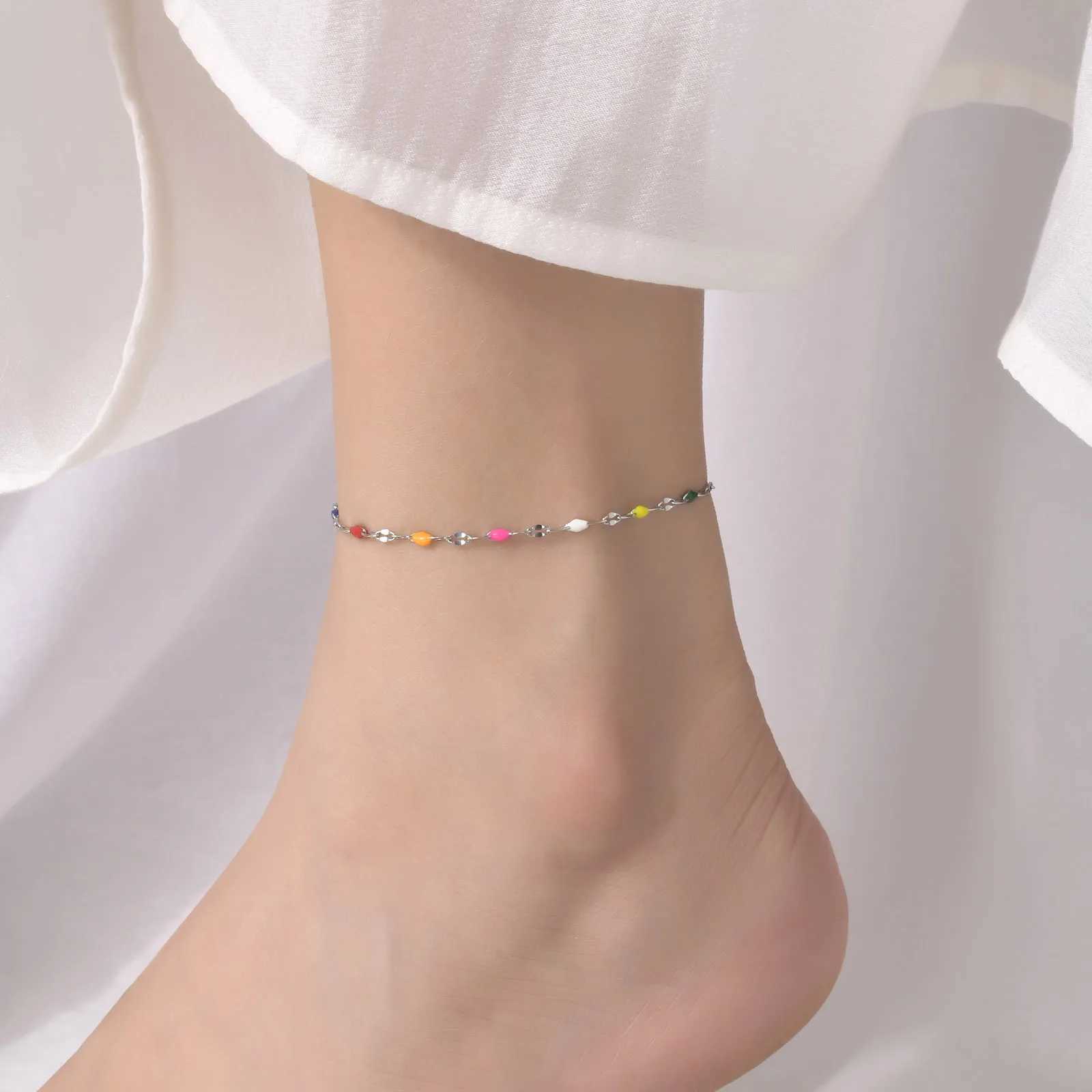 Stainless Steel Fashion Dance Anklet For Women Polychromatic Anklets Party Banquet Summer Jewelry Y240920