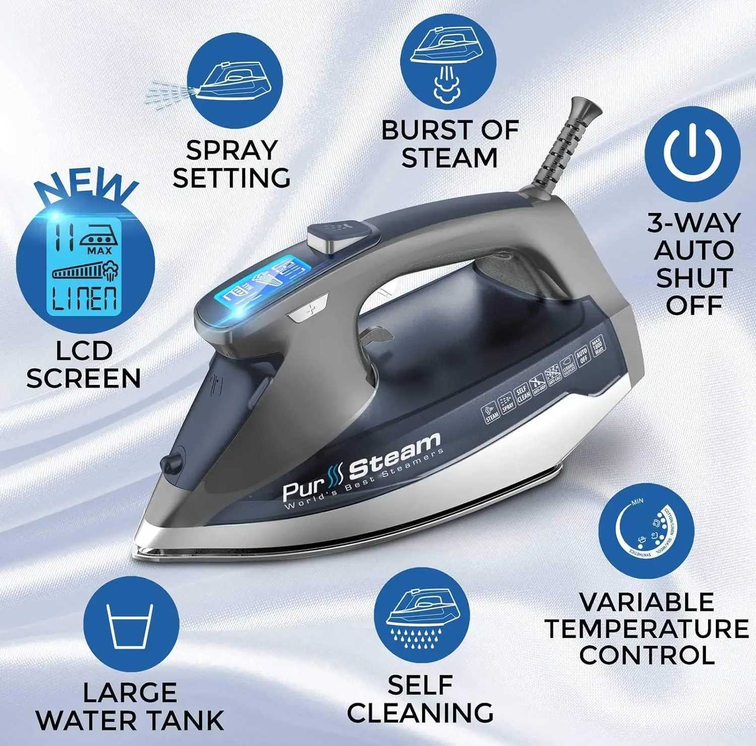 Irons Steamers Steam Iron for Clothes 1800W with LCD Screen Nonstick Ceramic Soleplate Auto Shutoff Anti-Drip Self-Cleaning J240920