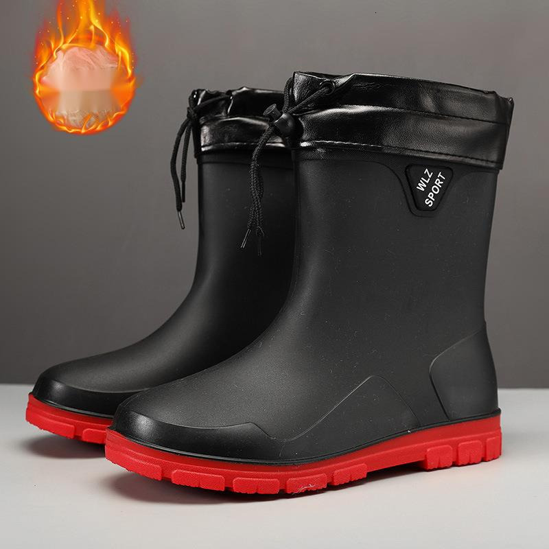 High top elastic band with plush rain fashionable outdoor wear, dad water shoes, warm waterproof men's cotton shoes for autumn and winter