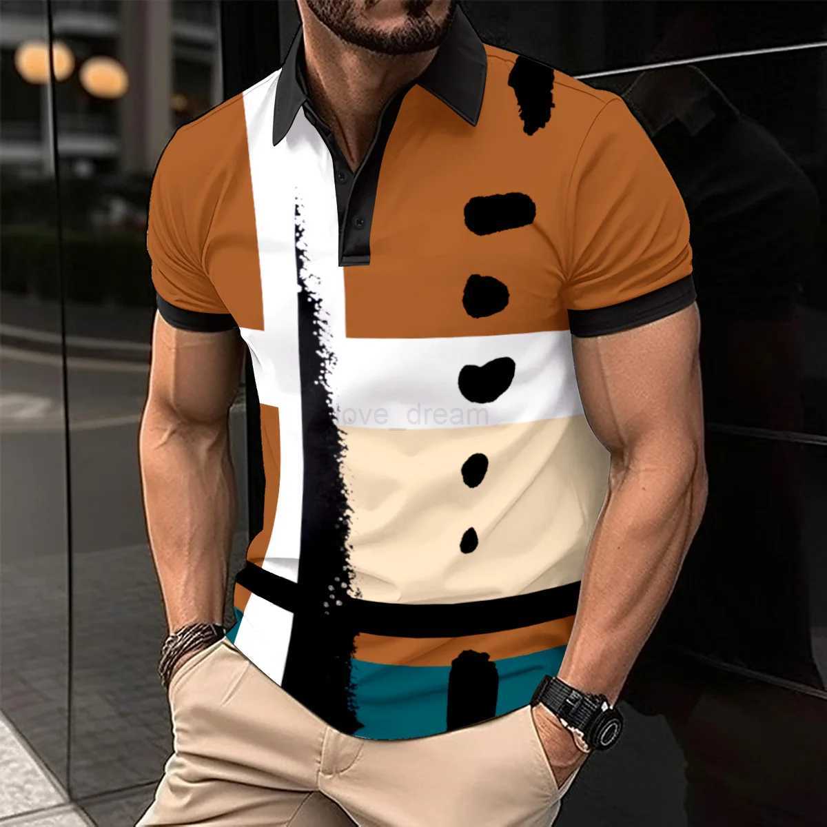 2024 New Summer Mens Best-Selling Polo Shirt Striped Printed Mens Clothing Color Patchwork Polo Casual Sports Mens ShirtXJ240920