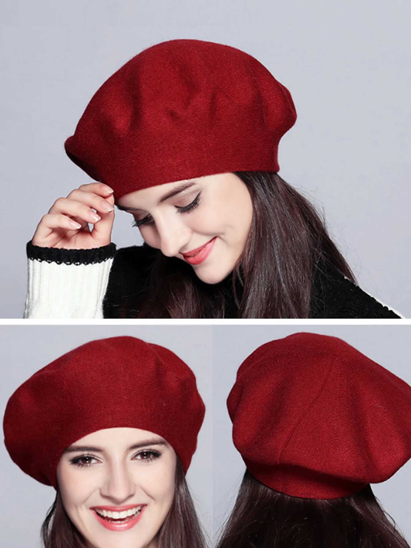Women Berets Fashion Solid Color Wool Knitted Berets With Ladies French Artist Beanie Warm cap in autumn and winter female hatX240919