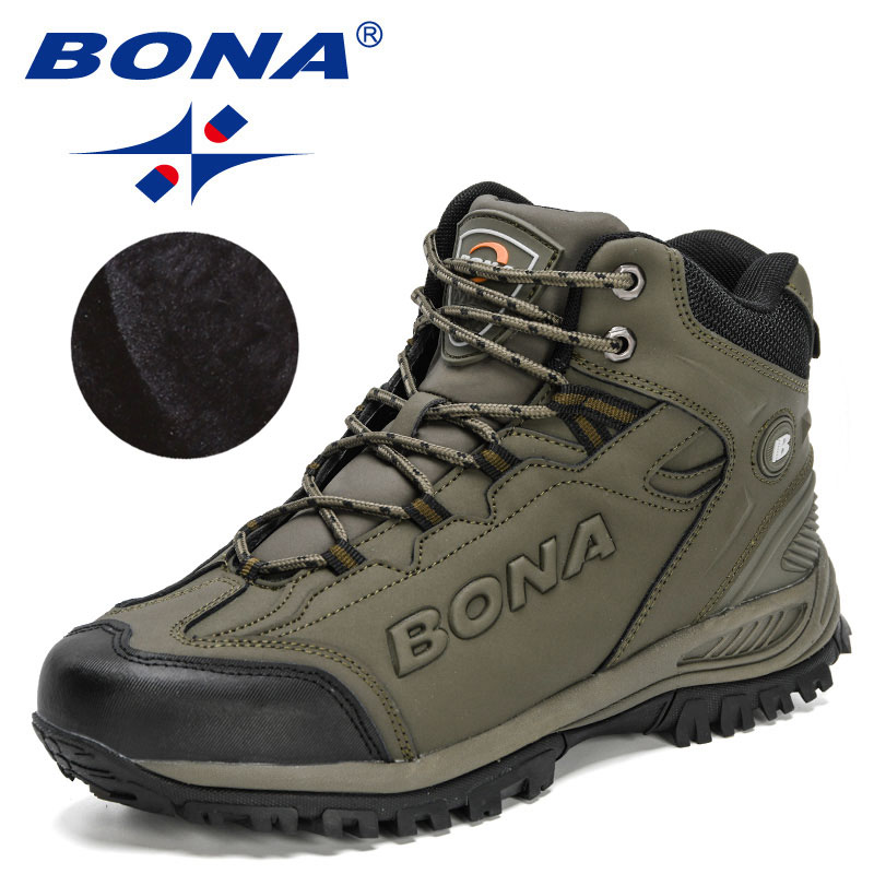 2022 BONA New Designers Popular Hiking Boots Men Snow Warm New Sneakers Man Padded Trekking Winter Action Leather High Top Footwear 2441
