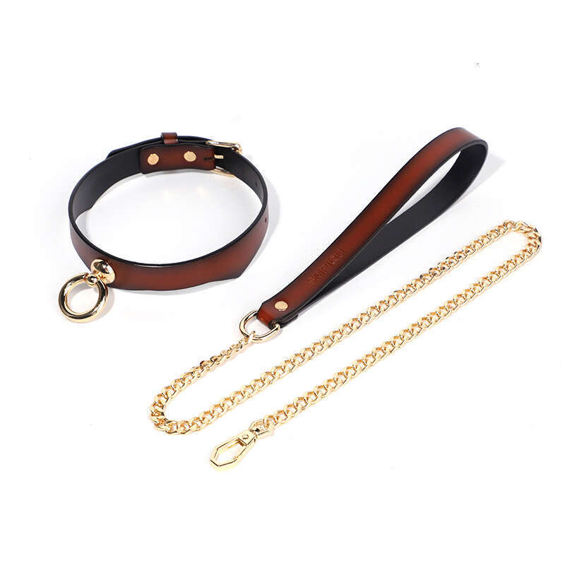High end SM prop, shiny gold ring, fun collar, retro leather traction neck cover, alternative choker, adult product