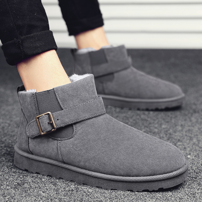 Winter high top plush snow boots northeast wearing, casual buckle cotton for men, suede Korean version solid color bread shoes