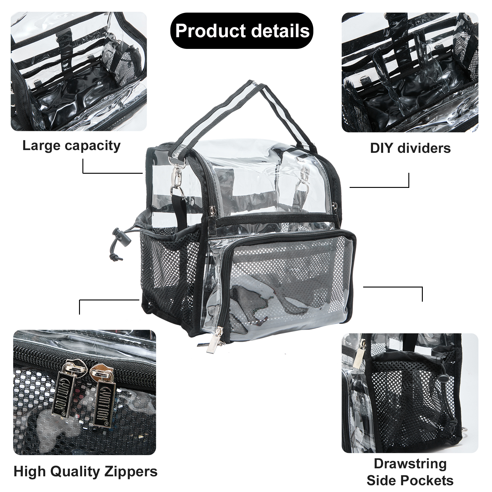 Clear Makeup Artist Set Bag Brush Holder With 3 DIY Detachable Dividers