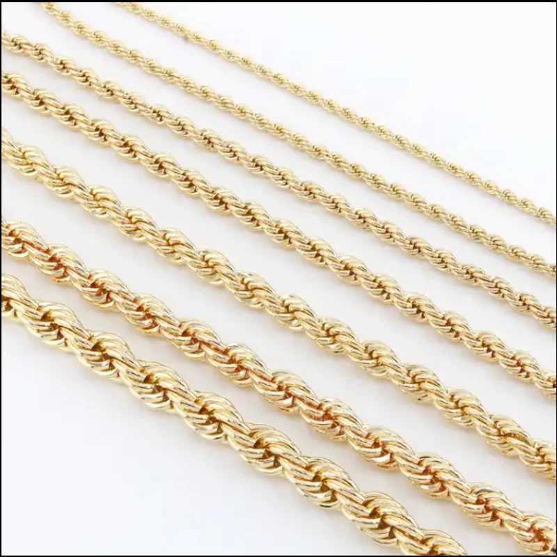 Hip Hop Non Tarnish 2.5MM 3MM 4MM 5MM 8MM PVD 18K Gold Plated Twist Rope Link Necklace Copper Brass Chain JewelryX240919