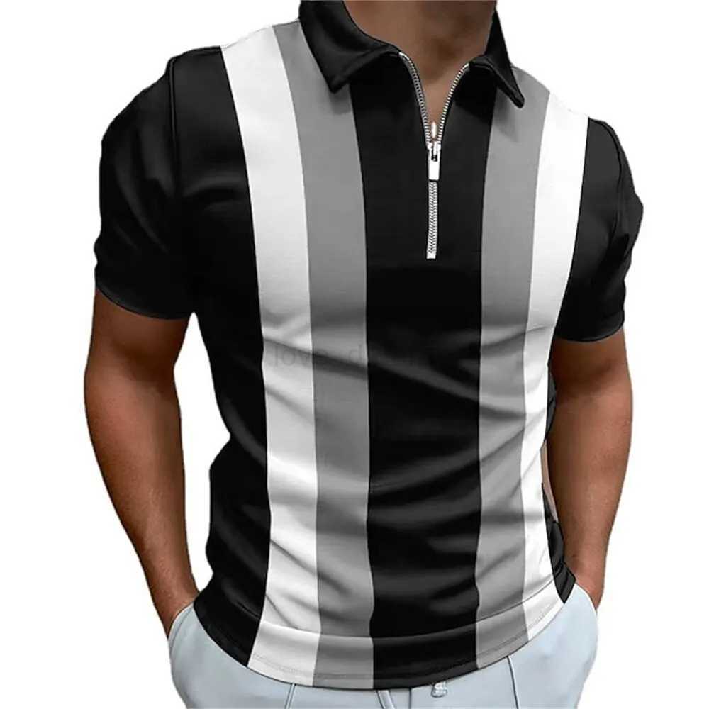 Basic Style Stripe Printed Mens Polo Shirt Half Zip Up Short Sleeve Polo Shirts For Men Multicolor Causal Mens Clothing SummerXJ240920