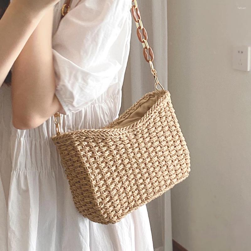 2025 NEW Drawstring Women Chain Classics Straw Casual Woven Crossbody Handbag Female Clutch zhanyishengli