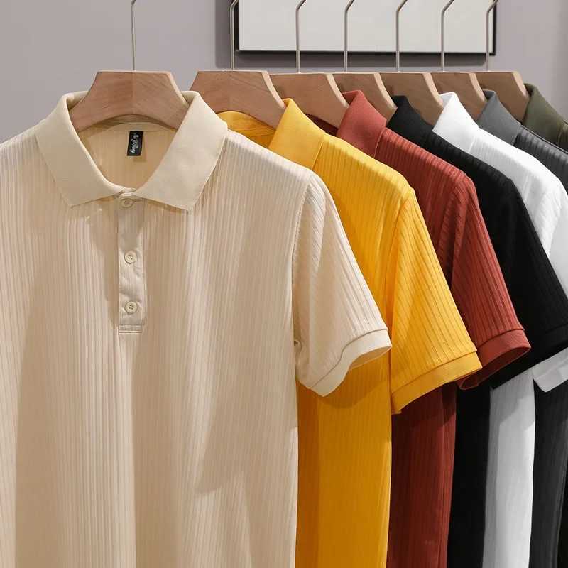 Classic Striped Breathable Casual T-shirt Mens Polo Shirt Simple Summer Ice Silk Short Sleeves Knitwear Slimming EffectX240920
