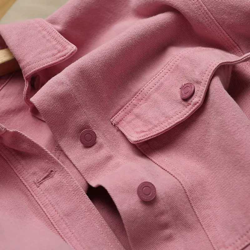 New Women Pink Jeans Jacket Oversized Korean Style Single Breasted Chic Denim Coats Spring Autumn Cowboy Jackets OutwearX240920