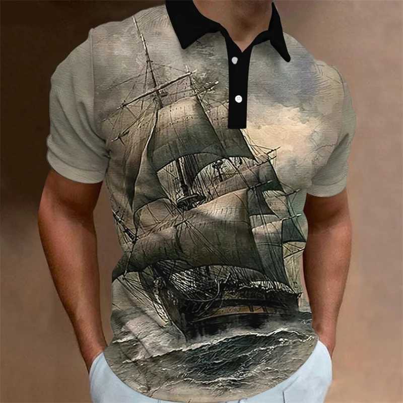 Vintage Sailboat 3D Printed Polo Shirts For Men Clothes Sailor Boat POLO Shirt Ship Male Streetwear Casual Short Sleeve Y2k TopsXJ250108
