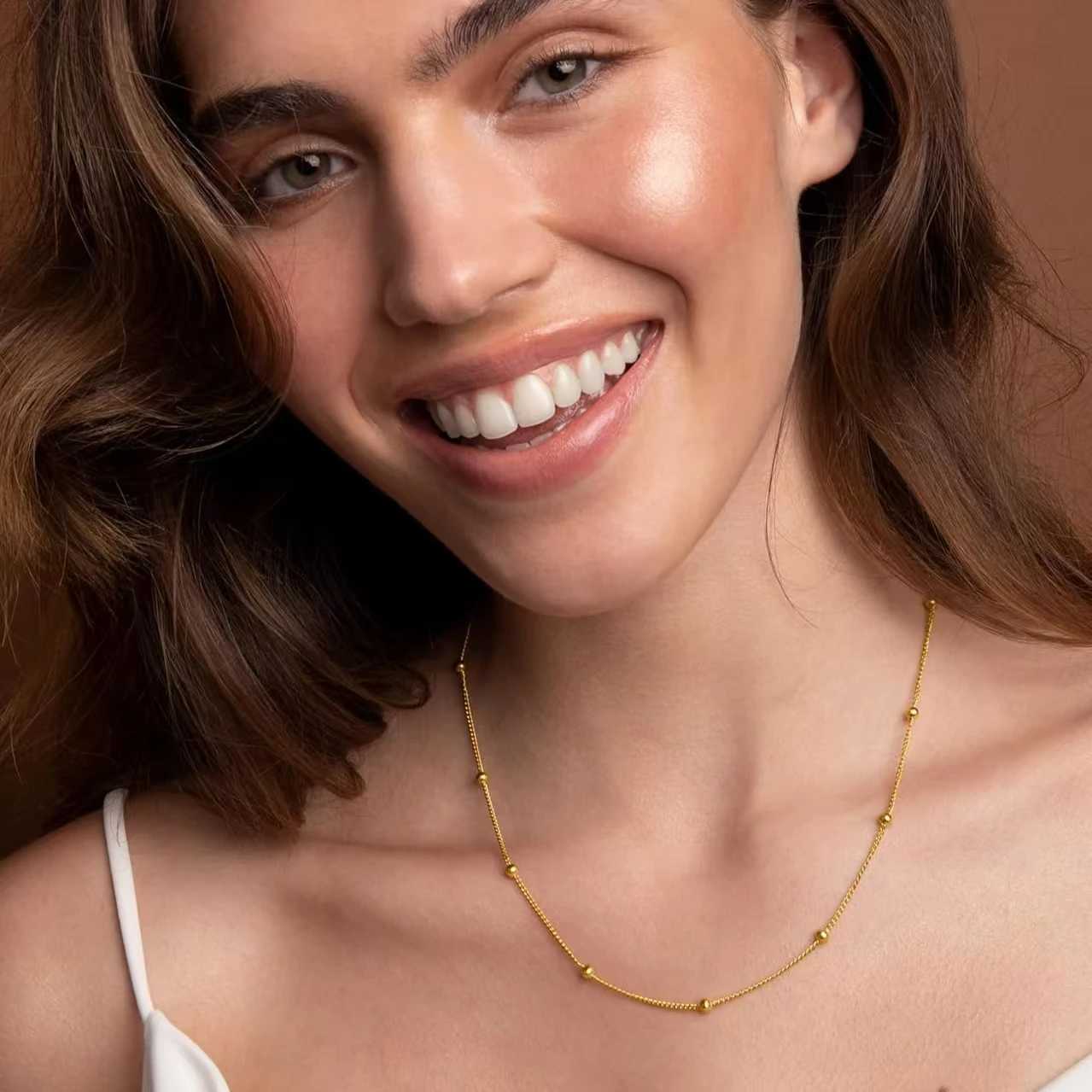 Womens stainless steel beaded necklace Fashion trend Simple clavicle chain Variable length 45+5cm small bead diameter 3mmX240919