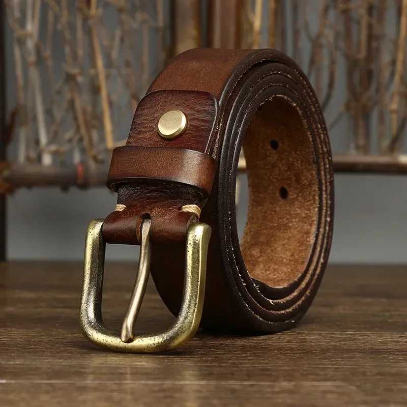 3.3CM genuine leather belt mens luxury belt mens fashion pure denim copper buckle wild classic retro pin buckle high quality W240920