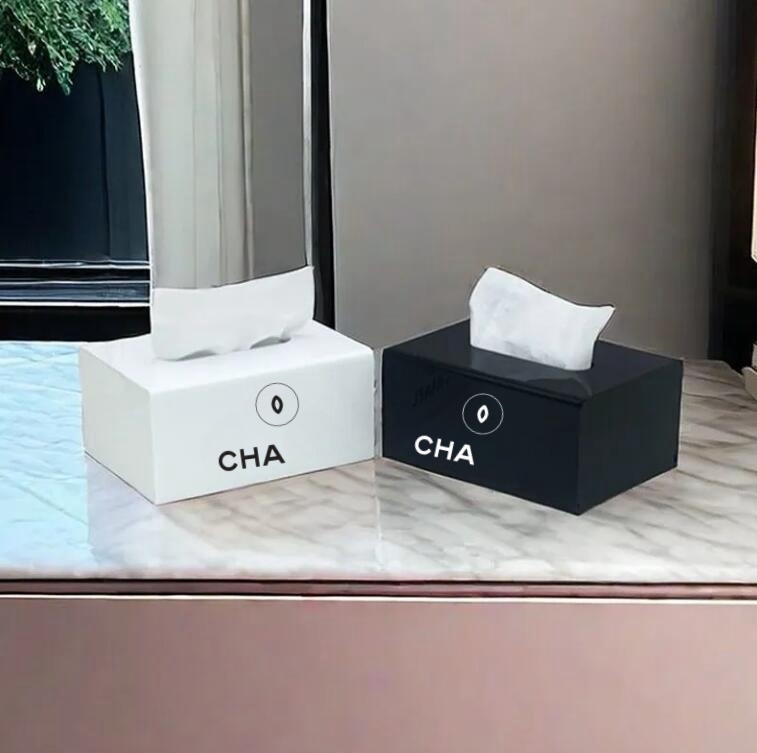 High quality black acrylic designer c logo tissue luxury letter printing minimalist Home Furnishing living room desktop paper box
