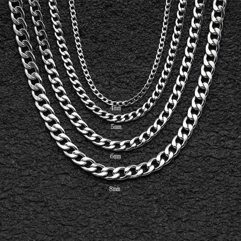 3-11mm Mens Curb Chain Necklace Silver Color Stainless Steel Curb Cuban Link Long Chain for Unisex Men Punk Classic JewelryX240919