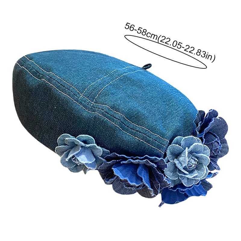 Fashion Flower Denim Beret Hats for Women Girls Spring Summer Sweet Cowboy Cap Korean Casual Artist Painter Caps 2024 NewX240919
