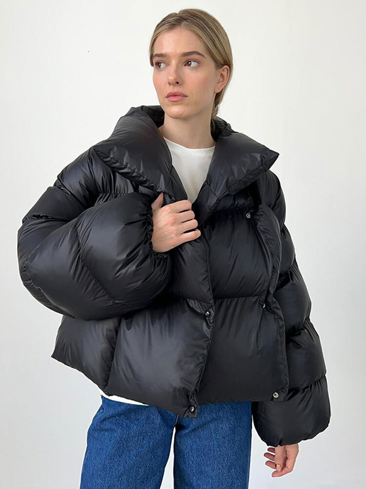 Women Winter Solid Thicken Warm Down Coats With Hat Fashion Lapel Single Breasted Cropped Cotton Jacket Casual Lady Street Wear