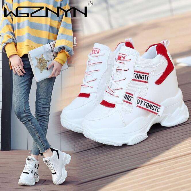 Brand White Trendy High Top Sneakers Women Platform Ankle Boots Basket Femme Chaussures Femmes Height Increase Shoes