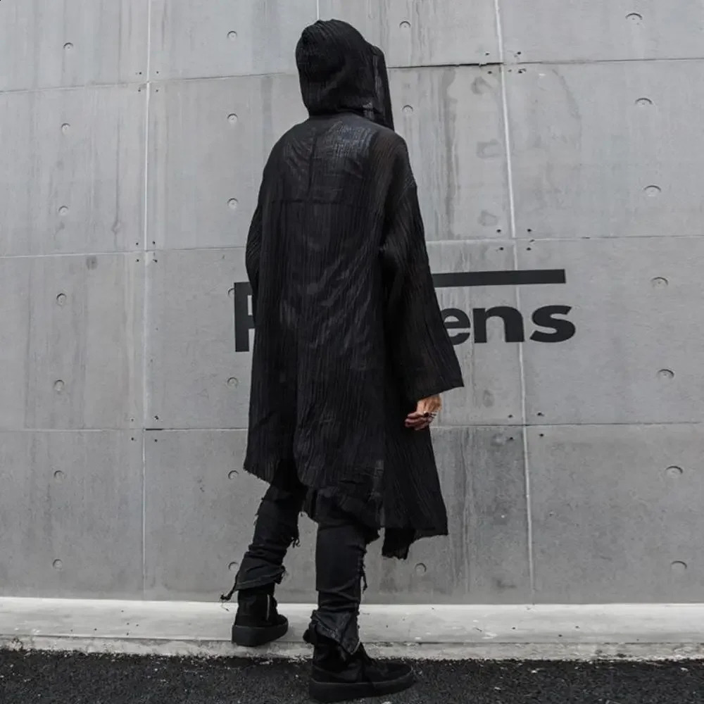 Nightclub DJ hoodie punk rock hiphop long shirt black mens oversized gothic retro streetwear 240911