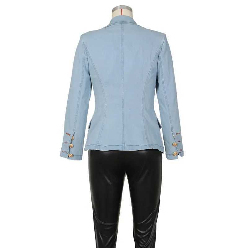 High Quality Women 2023 New Fashion Slim Casual Denim Coat Jackets Streetwear Full Sleeve Double Breasted Sexy Blue Jean JacketX240920