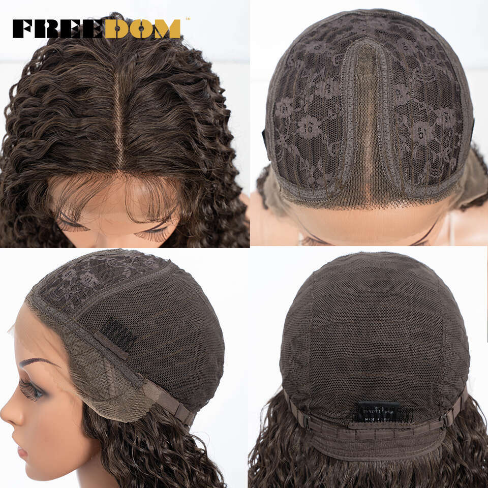 FREEDOM Front For Black Women 30 Inch Long Curly Ombre Blonde Highlight Lace Wig Synthetic Cosplay Wigs