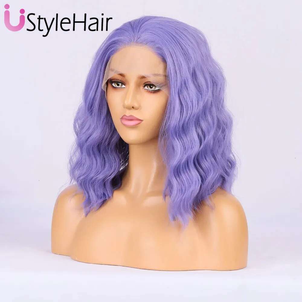 Ustylehair Purple Lace Front Synthetic Hair Natural Haire Short Wave Wigs For Women Daily Use Cosplay Party Wig