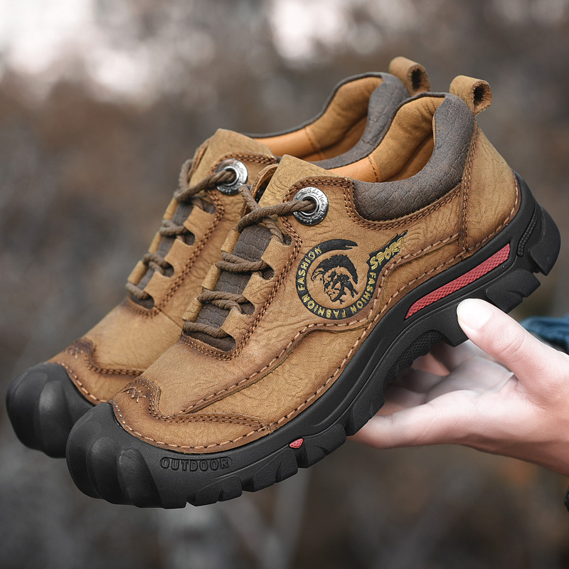 Shoes for Men of Pure Leather Hiking Shoes Trekking Waterproof Sneakers Flats Outdoor Walking Mountain Sports Shoe
