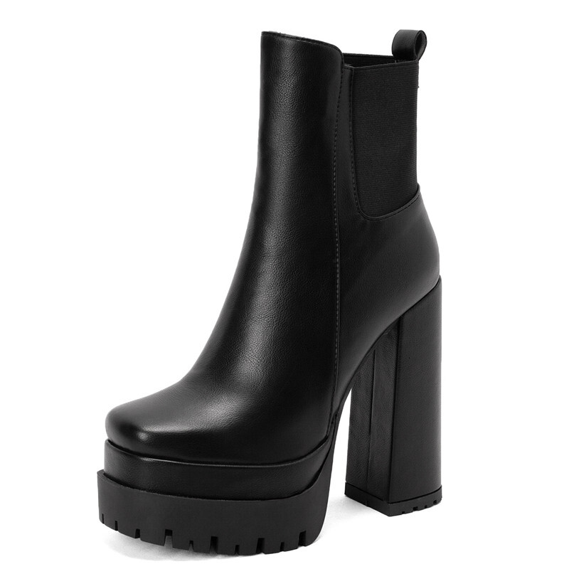 Women's Ankle Boots Platform 2024 Trends Black Short Boot Winter Autumn Leather Gothic Punk Heels Party Shoes Lady Large Size 45