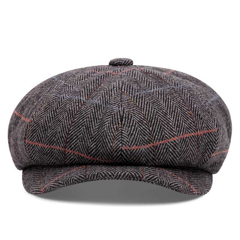 2023 Check Beret Vintage Men Wool Literary Youth Forward Hat British Style Newspaper Boy Hats Autumn-winter Fashion Octagon CapX240919