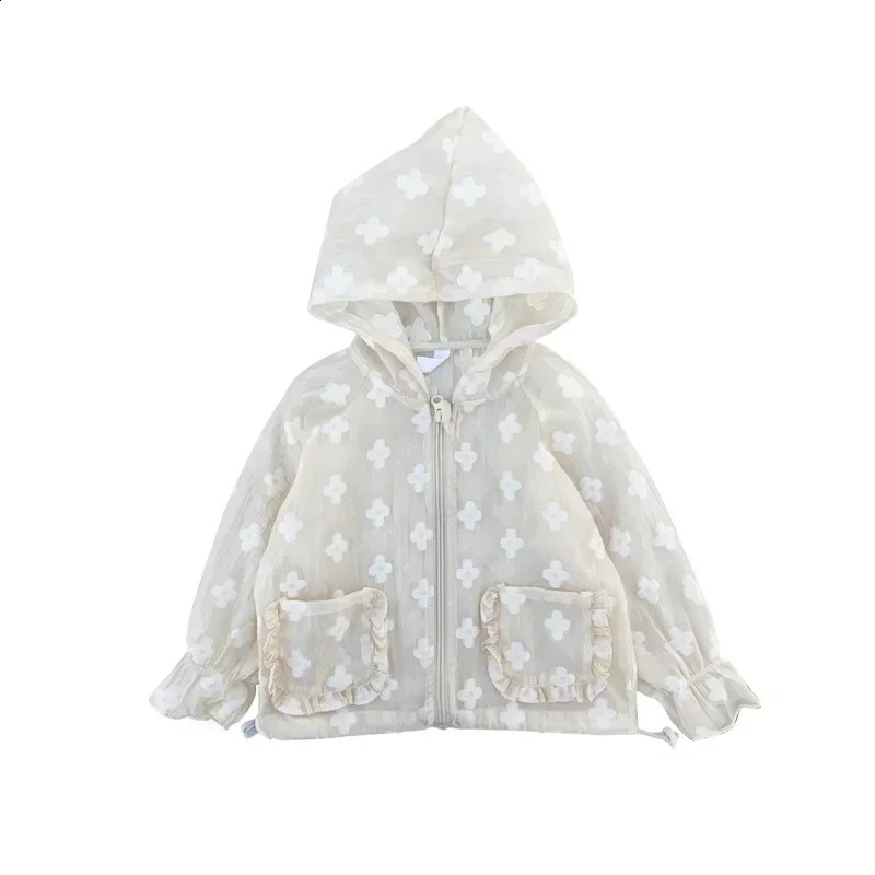 Summer lightweight childrens sun suit top with floral embroidery cute girls coat brushed hooded zipper baby jacket 1-10 years 240918